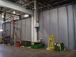 Industrial Noise Control Curtain at Olympus Factory Blocking Low Hertz Sound