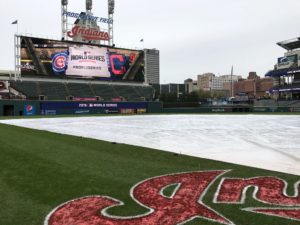 Vinyl Tarp On Progressive Field Before The World Series